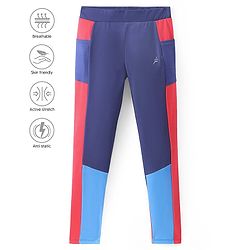 Pine Active Knit Full Length Super Stretch Leggings With Cut & Sew Design - Red & Blue