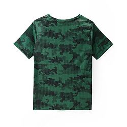 Pine Active Knitted Half Sleeves T-Shirt With Text & Camouflage Print - Dark Green