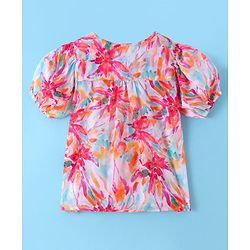 Pine Kids Woven Half Sleeves Floral Printed Top with Solid Colour Vest - White & Pink