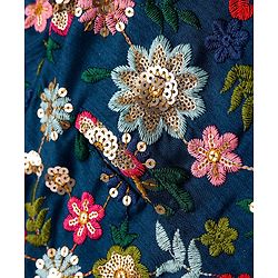 Pine Kids Woven Full Sleeves Kurta Pyjama Set with Floral Sequin Embroidery - Navy Blue