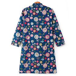 Pine Kids Woven Full Sleeves Kurta Pyjama Set with Floral Sequin Embroidery - Navy Blue