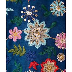 Pine Kids Woven Full Sleeves Kurta Pyjama Set with Floral Sequin Embroidery - Navy Blue