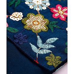 Pine Kids Woven Full Sleeves Kurta Pyjama Set with Floral Sequin Embroidery - Navy Blue