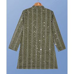 Pine Kids Woven Full Sleeves Sequinned Kurta Pyjama Set - Olive Green