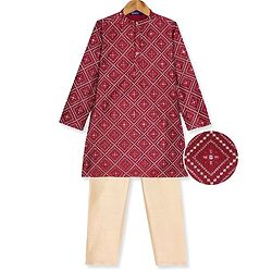 Pine Kids Woven Full Sleeves Sequinned Kurta Pyjama Set - Maroon