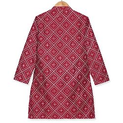 Pine Kids Woven Full Sleeves Sequinned Kurta Pyjama Set - Maroon