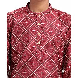 Pine Kids Woven Full Sleeves Sequinned Kurta Pyjama Set - Maroon