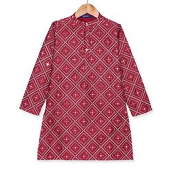 Pine Kids Woven Full Sleeves Sequinned Kurta Pyjama Set - Maroon