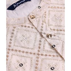 Pine KIds Woven Full Sleeves Kurta Pyjama Set with Sequin Embroidery - White
