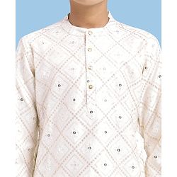 Pine KIds Woven Full Sleeves Kurta Pyjama Set with Sequin Embroidery - White