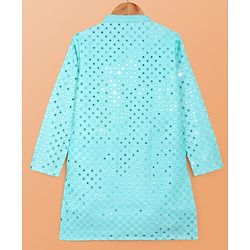 Pine Kids Woven Full Sleeves Kurta Pyjama Set with Mirror Work - Light Blue