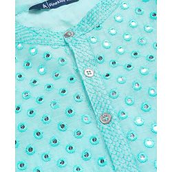 Pine Kids Woven Full Sleeves Kurta Pyjama Set with Mirror Work - Light Blue