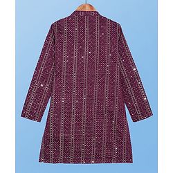 Pine Kids Woven Full Sleeves Sequin Embroidered Kurta Pyjama Set - Wine