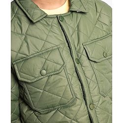 Pine Kids Woven Full Sleeves Collar Neck Padded Quilted Jacket With Solid Colour - Olive Green