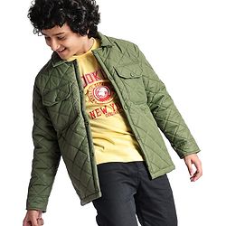 Pine Kids Woven Full Sleeves Collar Neck Padded Quilted Jacket With Solid Colour - Olive Green