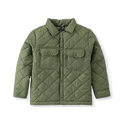 Pine Kids Woven Full Sleeves Collar Neck Padded Quilted Jacket With Solid Colour - Olive Green