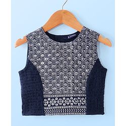 Pine Kids Woven Sleeveless Sequin Embroidered Choli Lehenga Set with Dupatta - Navy Blue