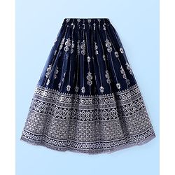 Pine Kids Woven Sleeveless Sequin Embroidered Choli Lehenga Set with Dupatta - Navy Blue