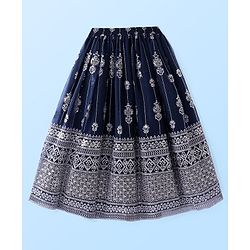 Pine Kids Woven Sleeveless Sequin Embroidered Choli Lehenga Set with Dupatta - Navy Blue