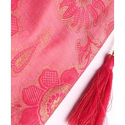 Pine Kids Woven Half Sleeves Choli Lehenga & Dupatta Set with Floral Embroidery & Foil Print - Pink