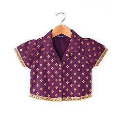 Pine Kids Woven Half Choli Lehenga & Dupatta Set With Foil Print & Tassel Detailing - Wine