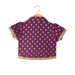 Pine Kids Woven Half Choli Lehenga & Dupatta Set With Foil Print & Tassel Detailing - Wine