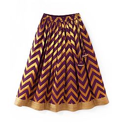 Pine Kids Woven Half Choli Lehenga & Dupatta Set With Foil Print & Tassel Detailing - Wine
