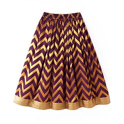 Pine Kids Woven Half Choli Lehenga & Dupatta Set With Foil Print & Tassel Detailing - Wine