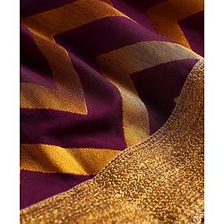 Pine Kids Woven Half Choli Lehenga & Dupatta Set With Foil Print & Tassel Detailing - Wine