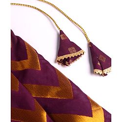 Pine Kids Woven Half Choli Lehenga & Dupatta Set With Foil Print & Tassel Detailing - Wine