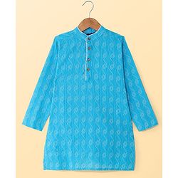 Pine Kids Cotton Woven Full Sleeves Solid Kurta Pyjama Set - Light Blue