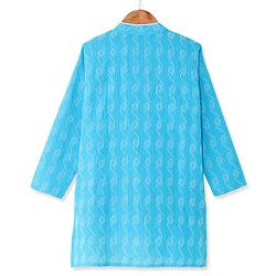 Pine Kids Cotton Woven Full Sleeves Solid Kurta Pyjama Set - Light Blue