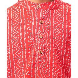 Pine Kids Cotton Woven Full Sleeves Kurta Pyjama Set with Bandhani Print - Red