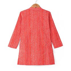 Pine Kids Cotton Woven Full Sleeves Kurta Pyjama Set with Bandhani Print - Red