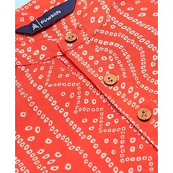 Pine Kids Cotton Woven Full Sleeves Kurta Pyjama Set with Bandhani Print - Red