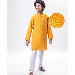 Pine Kids Cotton Woven Solid Kurta Pyjama Set - Mustard