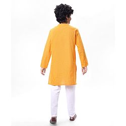 Pine Kids Cotton Woven Solid Kurta Pyjama Set - Mustard