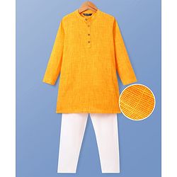 Pine Kids Cotton Woven Solid Kurta Pyjama Set - Mustard
