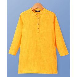 Pine Kids Cotton Woven Solid Kurta Pyjama Set - Mustard