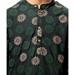 Pine Kids Cotton Woven Full Sleeves Kurta Pyjama Set Foil Print - Dark Green