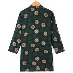 Pine Kids Cotton Woven Full Sleeves Kurta Pyjama Set Foil Print - Dark Green