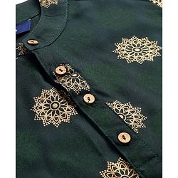 Pine Kids Cotton Woven Full Sleeves Kurta Pyjama Set Foil Print - Dark Green