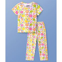 Pine Kids Single Jersey Knit Half Sleeves Night Suit With Fruits Print - Multicolor