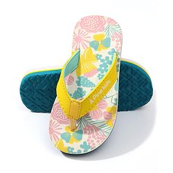 Pine Kids Slip On Flip Flops with Floral Print - Pink White & Yellow