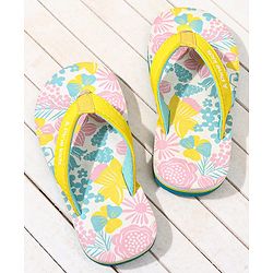 Pine Kids Slip On Flip Flops with Floral Print - Pink White & Yellow