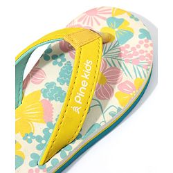 Pine Kids Slip On Flip Flops with Floral Print - Pink White & Yellow