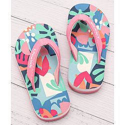 Pine Kids Slip On Flip Flops With Floral Print - Pink