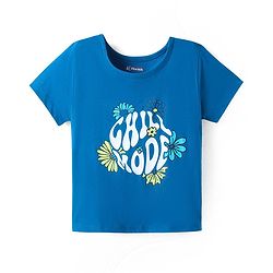 Pine Kids Single Jersey Knit Half Sleeves Floral & Text Printed Night Suit - Blue & Green