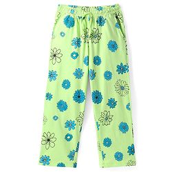 Pine Kids Single Jersey Knit Half Sleeves Floral & Text Printed Night Suit - Blue & Green
