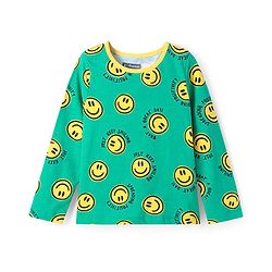 Pine Kids Single Jersey Knit Full Sleeves Smiley Printed Night Suit - Green